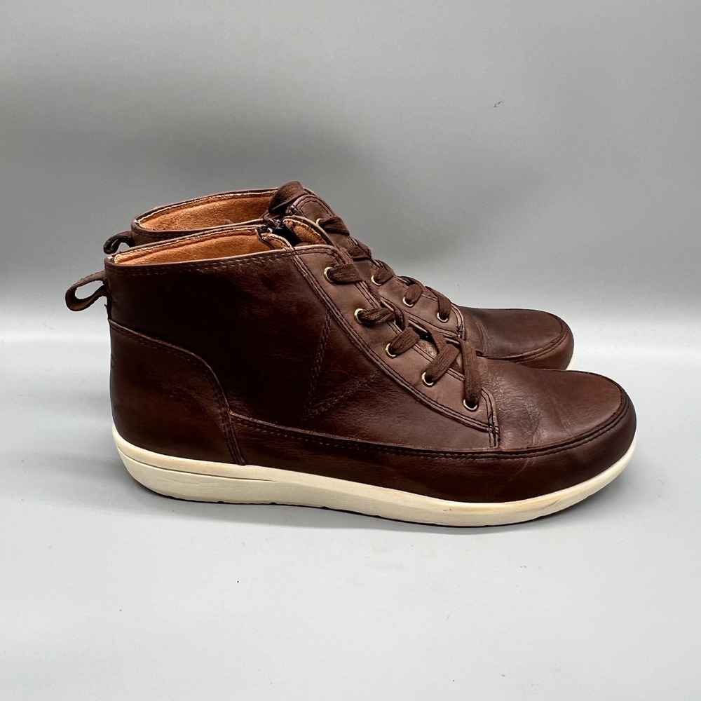 Vionic Boots Womens 9.5 Brown Leather Shawna Lace Up Side Zip Sneaker Shoes